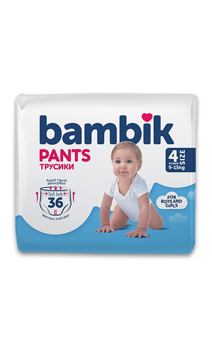 BAMBIK-Підгузки-трусики дитячі Bambik одноразові розмір 4 9-15кг, 36шт-4823071652550