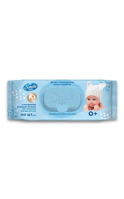 SMILE-Серветки вологі Smile Baby з екстрактом ромашки та алое 100 шт-4823071653960