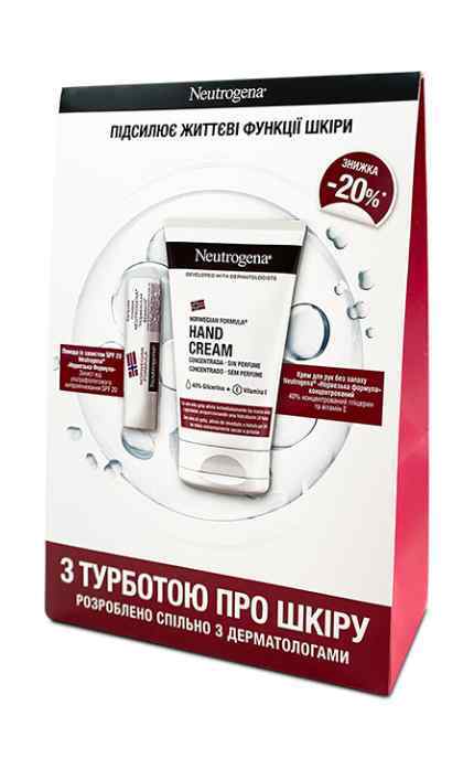 NEUTROGENA-Набір для догляду Neutrogena З турботою про шкіру Помада SPF 20 4.8 г + Крем для рук 50 мл -3574661813301