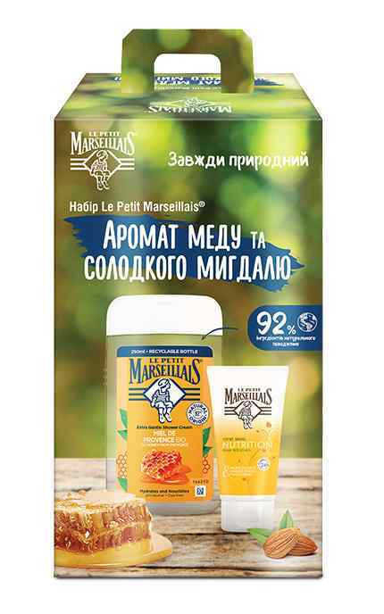MARSEILLAIS-Набір подарунковий Le Petit Marseillais Гель для душу Медова насолода 250 мл + Крем для рук Солодкий мигдаль 75 мл-3574661813325