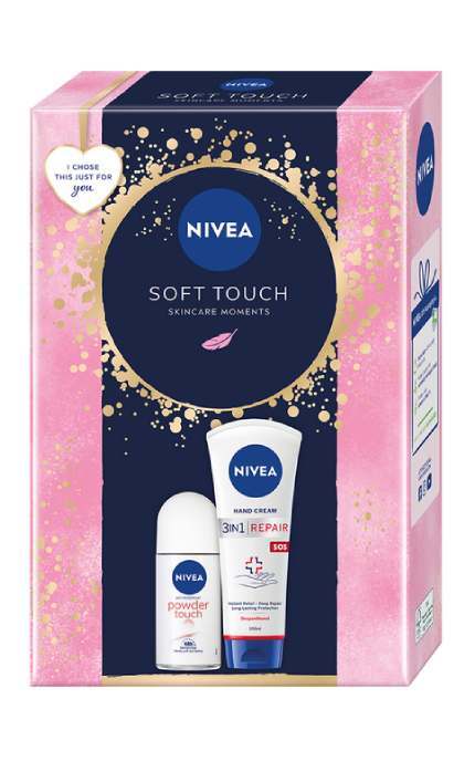 NIVEA-Набор для женщин NIVEA Soft Touch 2024 Антиперспирант Прикосновение пудры 50 мл + Крем для рук 3 в 1 Восстановление SOS 150 мл -4006000118680