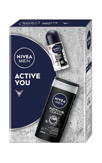 NIVEA-Набір для чоловіків NIVEA Men Active You 2024 Гель для душу Активне очищення 3 в 1 250 мл + Антиперспірант Чорне і Біле невидимий 50 мл-4006000124803