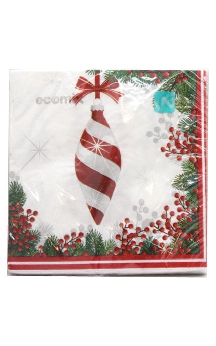 ECOMIX-Салфетки бумажные 3-х слойные Ecomix Елочная игрушка 18 шт-4823077400711