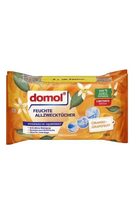 DOMOL-Влажные салфетки для уборки Domol Апельсин-Грейпфрут 2*50 шт-4068134006172