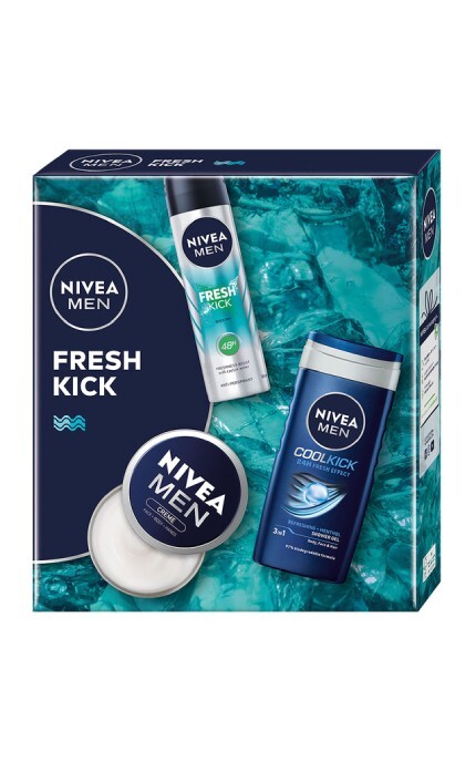 NIVEA-Набір подарунковий для чоловіків NIVEA Men Fresh Kick 2024 Гель для душу 250 мл + Антиперспірант 150 мл + Крем для обличчя 75 мл-4006000118666