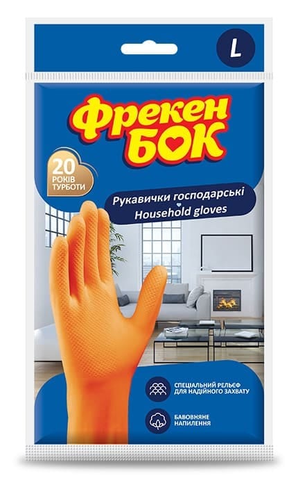 ФРЕКЕН БОК-Хозяйственные перчатки Фрекен Бок латексные Фрекен Бок размер L 1 пара -4823071625028