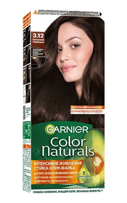 COLOR NATURALS-Стійка крем-фарба для волосся Garnier Color Naturals Інтенсивне живлення Перламутровий темний каштан 3.12-3600542334976