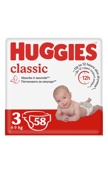 HUGGIES-Подгузники детские Huggies Classic размер 3 4-9 кг 58 шт-5029053543109