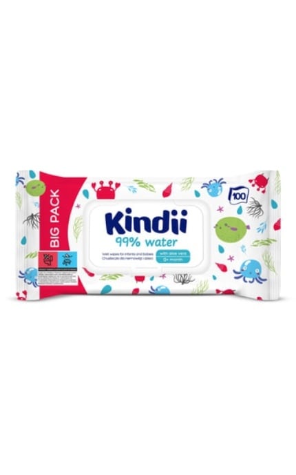 KINDII-Серветки вологі Kindii 99% Water дитячі 100 шт-5900095034940
