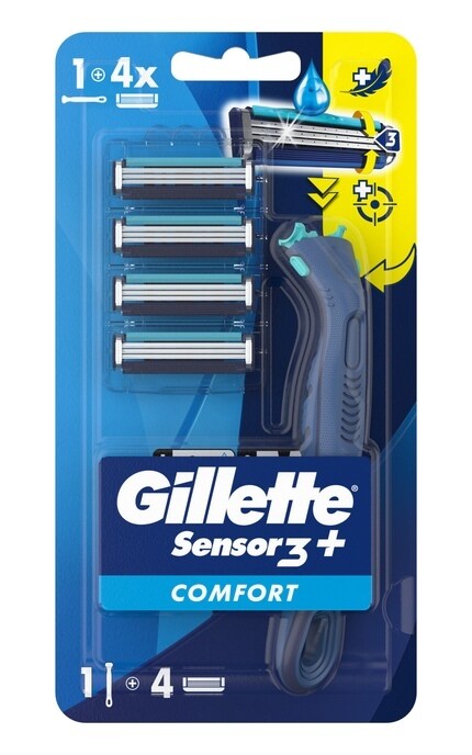 GILLETTE SENSOR-Станок для гоління чоловічий (бритва) Gillette Sensor 3+ з 4 змінними картриджами-8700216639484