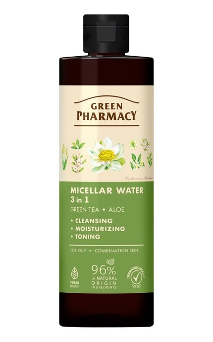 ЗЕЛЕНА АПТЕКА-Міцелярна вода Green Pharmacy 3 в 1 Зелений чай та алое 500 мл-4823015946295