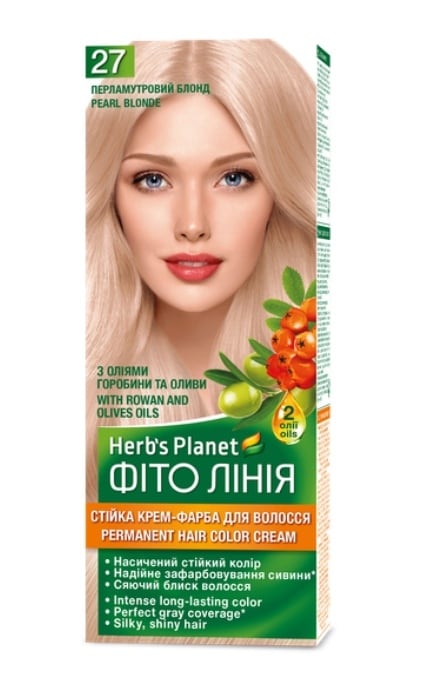 ФІТО ЛІНІЯ-Стійка крем-фарба для волосся Herb`s Planet Фіто Лінія з оліями горобини та оливи Перламутровий блонд тон 27-4823001604925