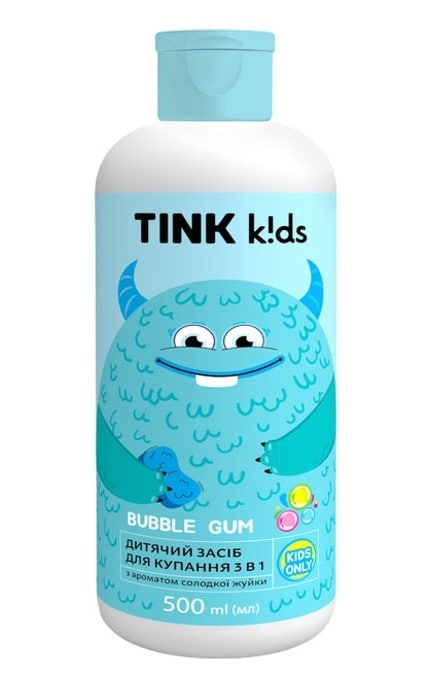 TINK KIDS-Засіб дитячий для купання 3 в 1 Tink kids Bubble Gum 500 мл-4823109410886