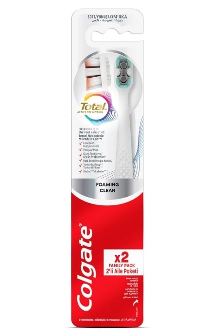 COLGATE-Щітка зубна м'яка Colgate Total Active Пінне чищення 2 шт-8718951682726