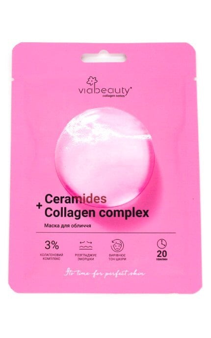VIABEAUTY-Тканинна маска для обличчя Via Beauty Інтенсивне відновлення та розгладження Ceramides+Collagen 25 г-6971663406734