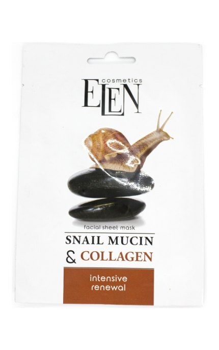 ELEN COSMETICS-Інтенсивна тканинна маска для обличчя Elen Shail mucin & Collagen 25 г-4820185223935
