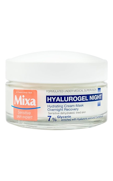MIXA-Ночной крем-маска для лица Mixa Hyalurogel Night Cream-Mask Hydration для сухой и очень сухой кожи, с гиалуроновой кислотой и глицерином 50 мл-3600550950694