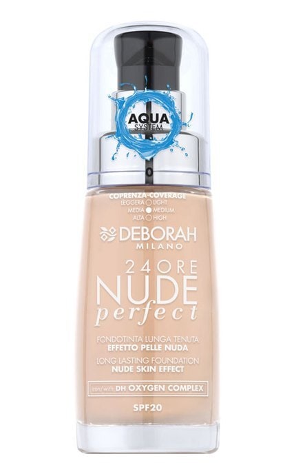 DEBORAH GROUP S.r.l-Тональная основа Deborah 24Ore Nude Perfect Foundation SPF 20 0 Fair Rose 30 мл-8009518364651