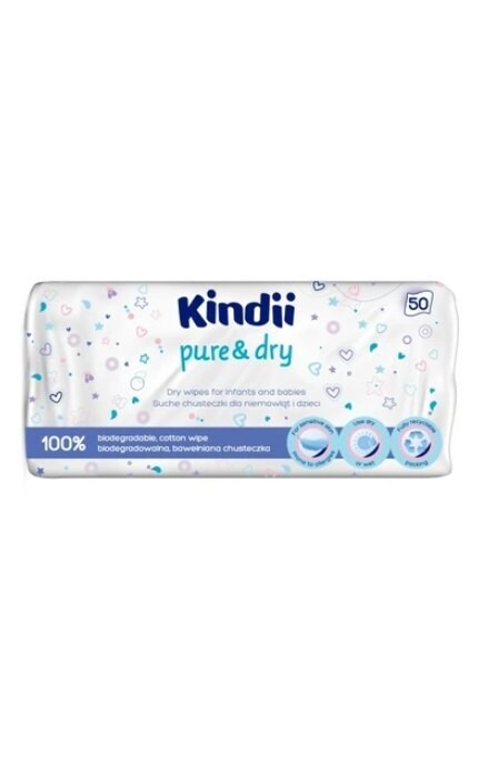 KINDII-Серветки вологі kindii pure and dry 1 x 50 шт-5900095033301