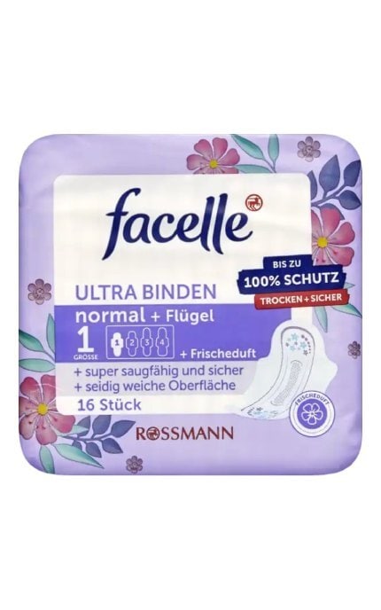 FACELLE-Прокладки жіночі гігієнічні Facelle з крильцями Ultra normal deo 16 шт-4305615579924