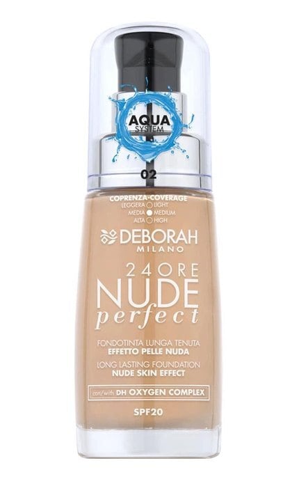 DEBORAH GROUP S.r.l-Тональная основа Deborah 24Ore Nude Perfect Foundation SPF 20 02 Beige 30 мл-8009518364699