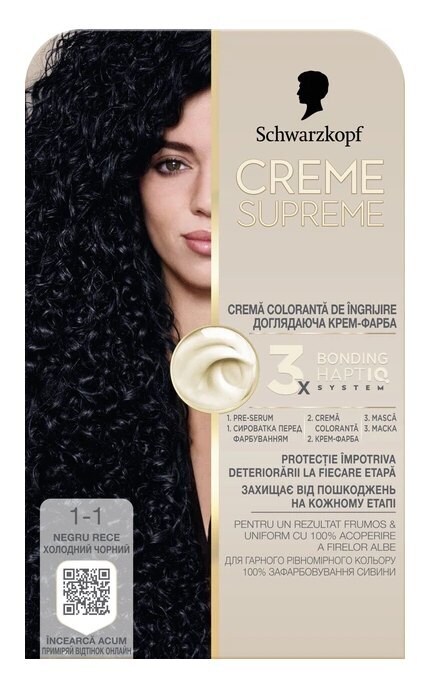 CREME SUPREME-Краска для волос Schwarzkopf Professional Creme Supreme 1-1 Холодный Черный 60 мл-9000101747829