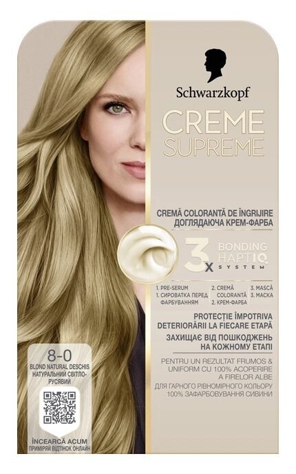 CREME SUPREME-Краска для волос Schwarzkopf Professional Creme Supreme 8-0 Натуральный Светло-Русый 60 мл-9000101744941