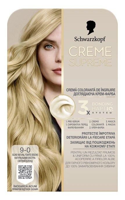 CREME SUPREME-Краска для волос Schwarzkopf Professional Creme Supreme 9-0 Натуральный Экстра-Светлый Блонд 60 мл-9000101747201