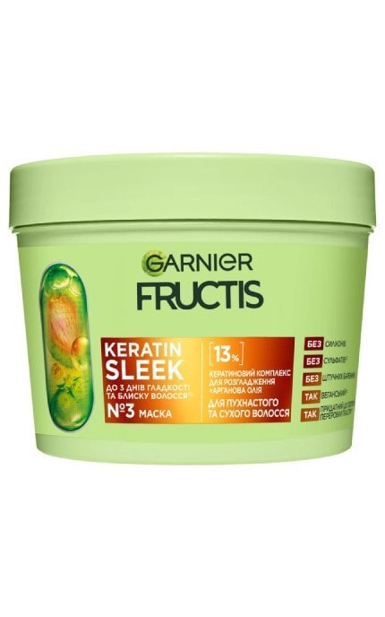 FRUCTIS-Маска Garnier Fructis Keratin Sleek для розгладження та надання блиску для пухнастого та сухого волосся 370 мл​-3600542667715