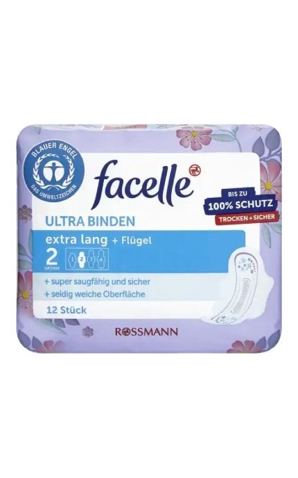 FACELLE-Прокладки жіночі гігієнічні Facelle з крильцями Extra long 12 шт-4305615467146