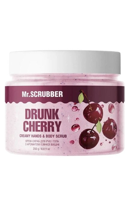 MR.SCRUBBER-Крем-скраб для рук та тіла Mr.Scrubber Drunk Cherry з ароматом п'янкої вишні 250 г-4823109701731