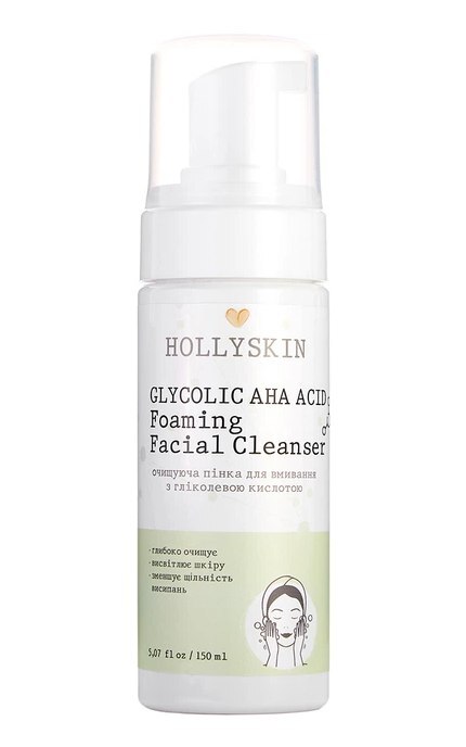 HOLLISKIN-Очищающая пенка для умывания Hollyskin Glycolic AHA Acid Foaming с гликолевой кислотой 150 мл-4823109700222