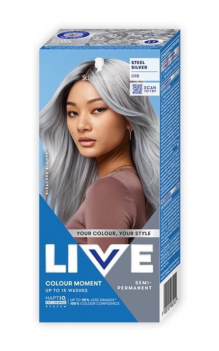 --Полу-стойкая крем-краска для волос Schwarzkopf LIVE Ultra Brights Steel Silver 098 Серебряный Металлик -9000101062922