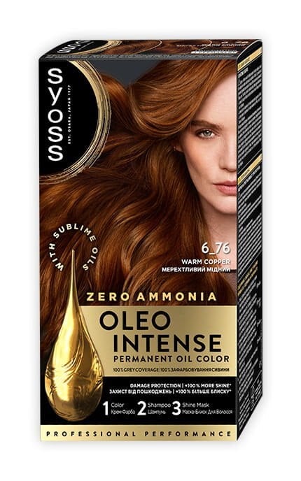 OLEO INTENSE-Фарба для волосся стійка без аміаку Syoss Oleo Intense тон 6-76 мерехтливий мідний 115 мл-9000100814553