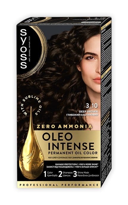 OLEO INTENSE-Фарба для волосся стійка без аміаку Syoss Oleo Intense тон 3-10 глибокий каштановий 115 мл-9000100840743