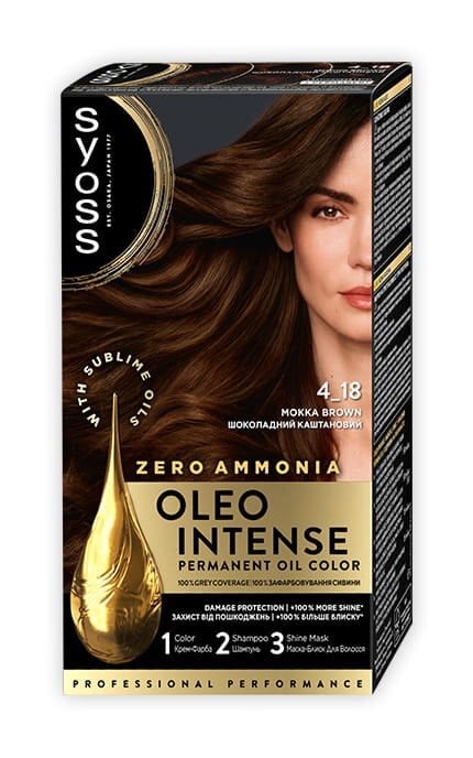 OLEO INTENSE-Фарба для волосся стійка без аміаку Syoss Oleo Intense тон 4-18 шоколадний каштановий 115 мл-9000100815000