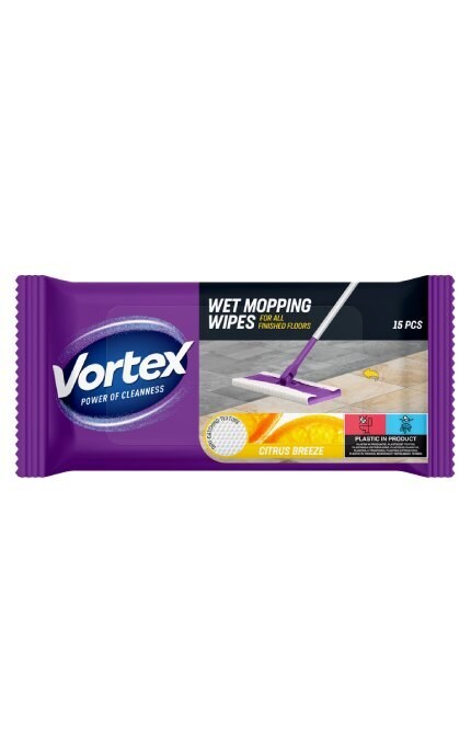 VORTEX-Господарчі вологі серветки Vortex Citrus Breeze для підлоги 15 шт -4823071663549