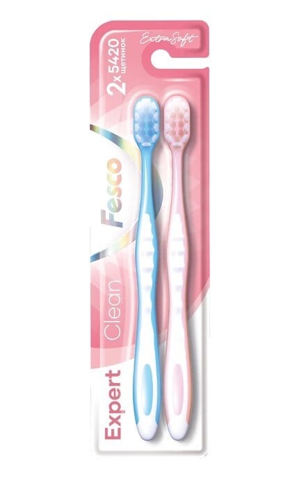 FESCO-Набор зубных щеток Fesco Expert Clean Soft мягкие розовые и голубые 2 шт-4820204702311