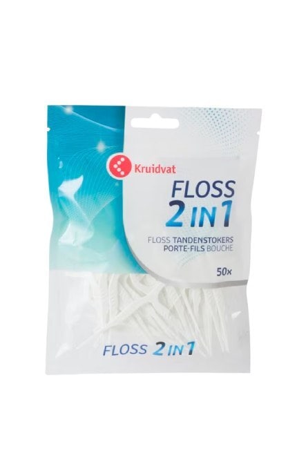 KRUIDVAT-Зубная нить-зубочистка Kruidvat Floss 2 in 1 50 шт-8719179205285