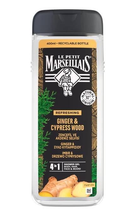 MARSEILLAIS-Гель-шампунь для мужчин Le Petit Marseillais 4 в 1 Имбирь и кипарис 400 мл-3574661715933