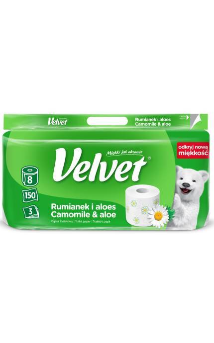 VELVET-Туалетная бумага Velvet Ромашка&Алоэ Вера трехслойная 8 шт-5901478999030