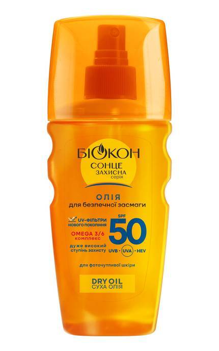 БІОКОН-Солнцезащитное масло для безопасного загара Biokon Dry Oil SPF 50 с комплексом Омега 3/6 для фоточувствительной кожи 160 мл-4823110303290