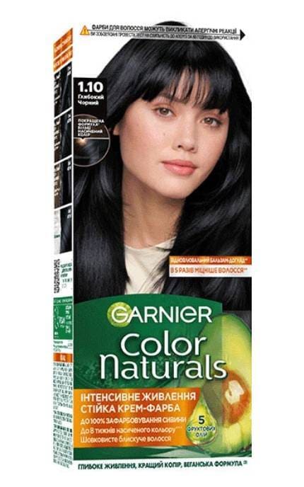 COLOR NATURALS-Крем-фарба для волосся Garnier Color Naturals Інтенсивне живлення, тон 1.10 Глибокий чорний, 112 мл 1 шт-3600542425087
