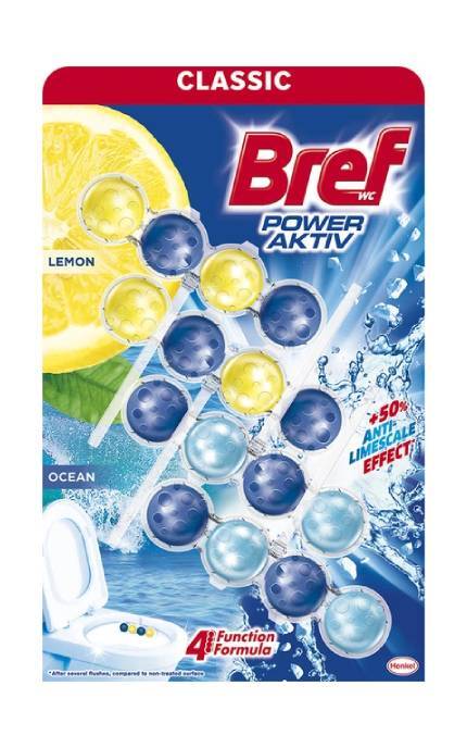 BREF-Туалетные блоки для унитаза Bref Сила Актив Лимонная и океанская свежесть 4 шт-9000101309409