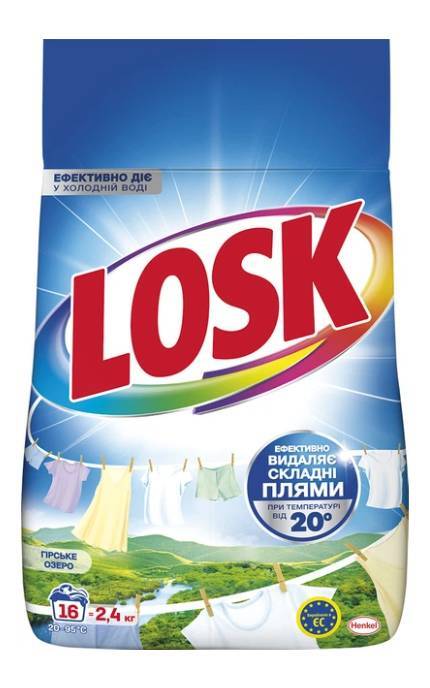LOSK-Стиральный порошок Losk Автомат для белых и светлых вещей Горное озеро 16 циклов стирки 2.4 кг -9000101805390