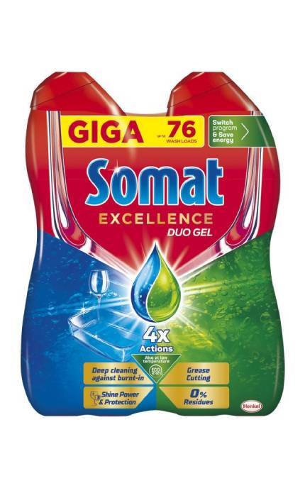 SOMAT-Гель для мытья посуды в посудомоечной машине Somat Exellence Duo Gel Антижир 684 мл + 684 мл-9000101819199