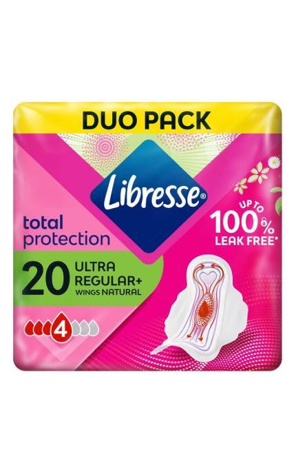 LIBRESSE-Прокладки гигиенические Libresse Ultra Natural 4 капли 20 шт-7322540344011