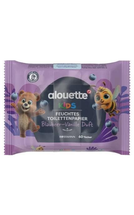 ALOUETTE-Влажная туалетная бумага Alouette Kids Blaubeer-Vanille Duft для детей 60 шт-4305615581705