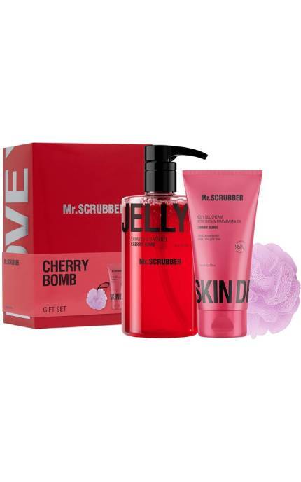 MR.SCRUBBER-Подарунковий набір Mr.Scrubber Cherry Bomb Гель для душу 500 мл + Зволожувальний крем-гель 150 мл + Мочалка-4820200417561