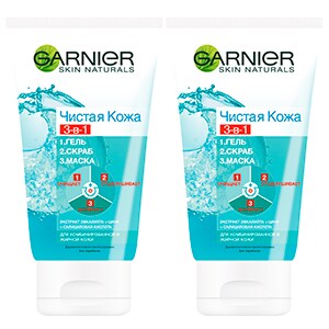 Набір Garnier Skin Naturals Чиста Шкіра 3-в-1, 2 шт Набір Garnier Skin Naturals Чиста Шкіра 3-в-1, 2 шт